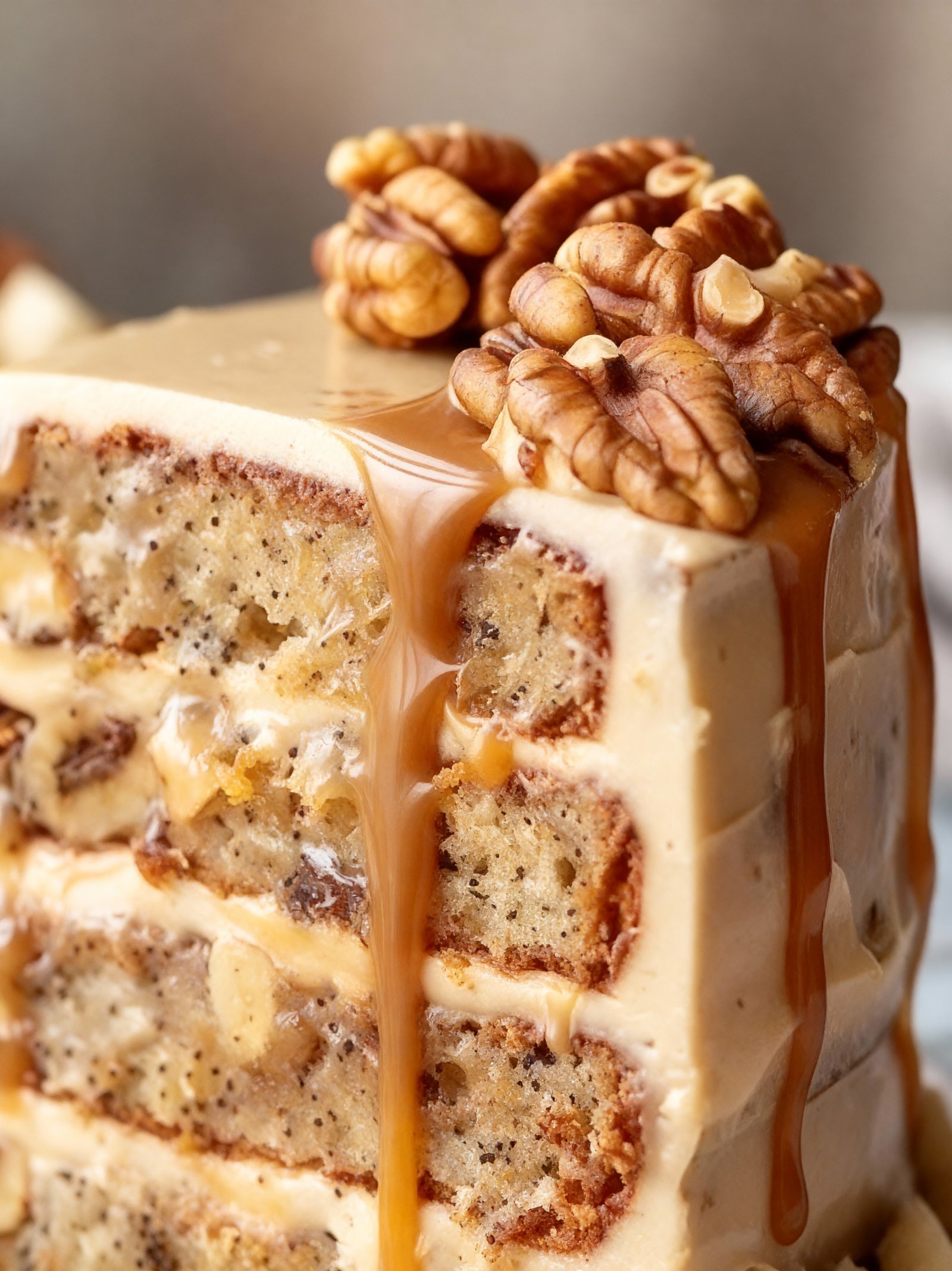 Walnut Banana Caramel Cake finished