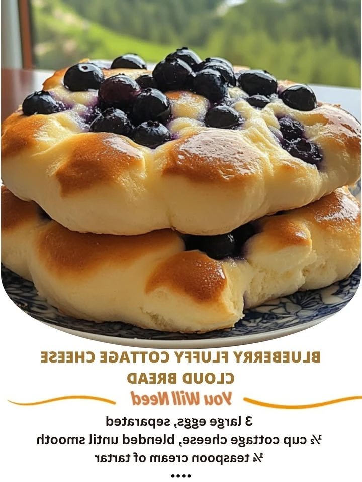Recipe Title: Blueberry Fluffy Cottage Cheese Cloud Bread finished