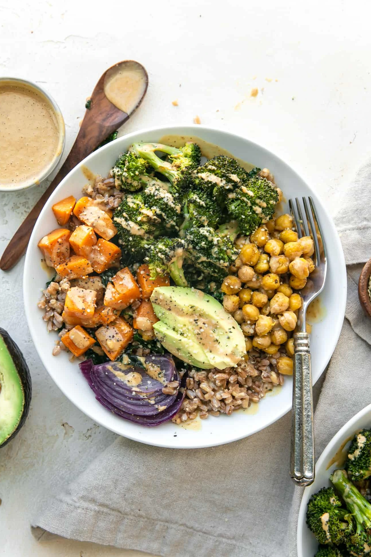 Broccoli Chickpea Power Bowls | Fit Mitten Kitchen or These Sweet Potato Broccoli Bowls are the perfect balanced buddha bowl recipe. Filling, nutritent-dense and great for meal prep! Gluten free friendly and vegan too. finished