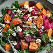 Creamy Roasted Beet Salad with Sweet Potato & Feta finished