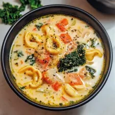 Deliciously Creamy Vegetarian Tortellini Soup with Kale finished