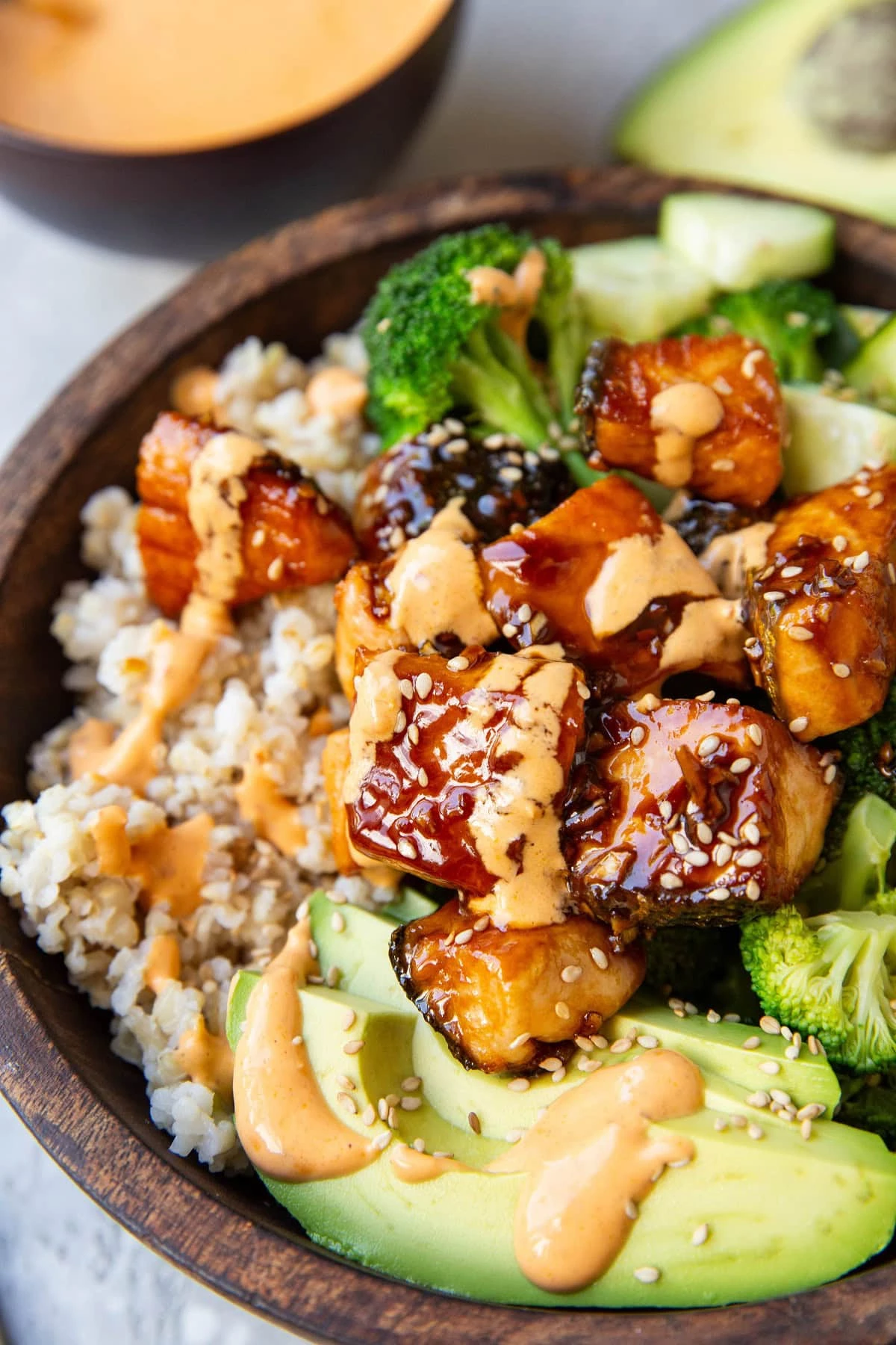 Crispy Bang Bang Salmon Bites Bowls finished