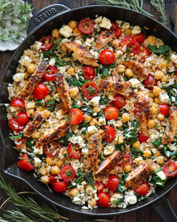 Greek Chicken and Lemon Rice with Chickpeas Recipe