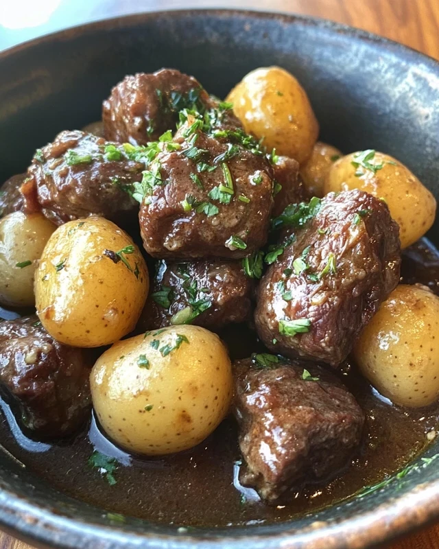 High Protein Slow Cooker Garlic Butter Beef Bites - Easy Dinner Recipe finished