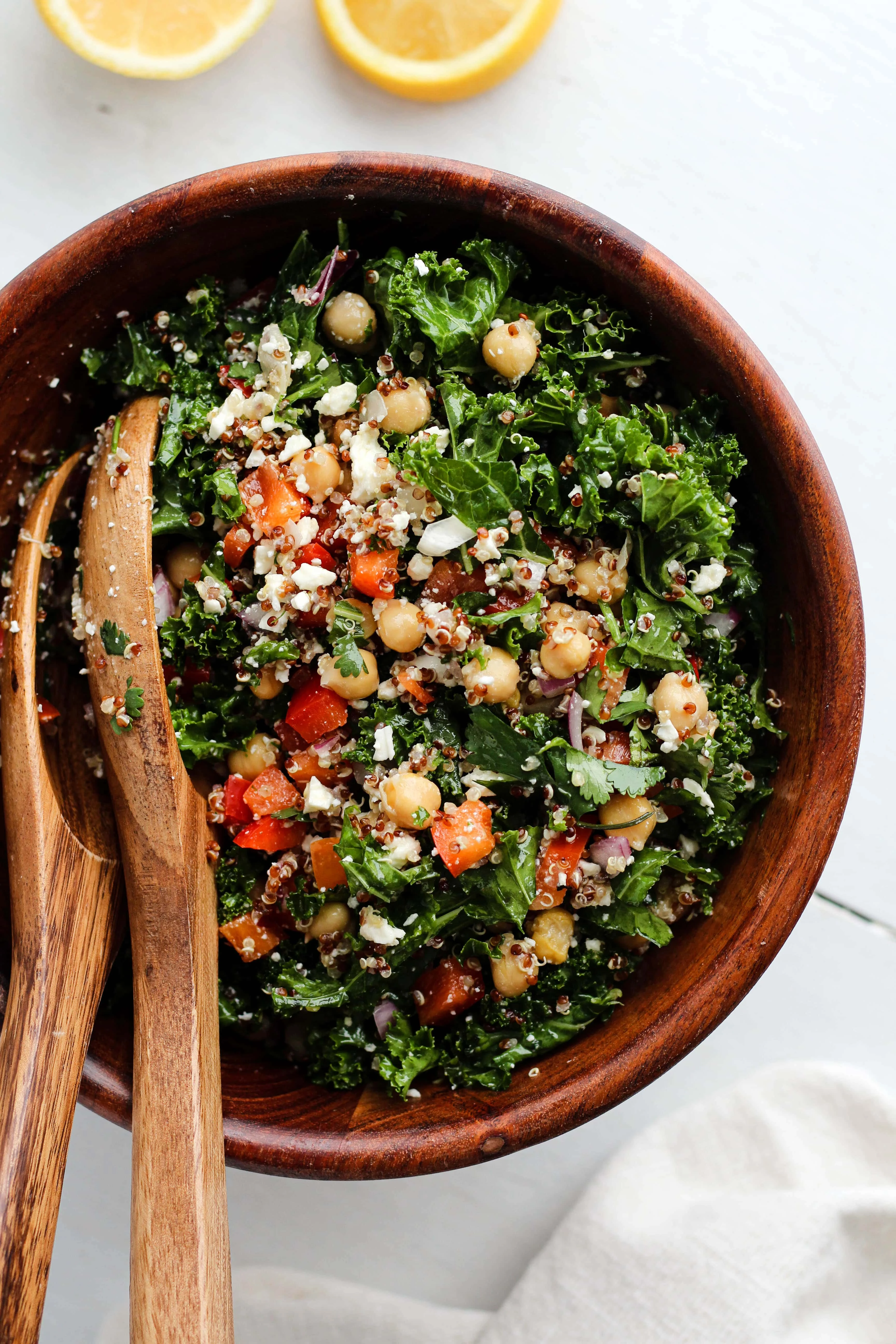 Kale Quinoa & Chickpea Salad with Lemon Vinaigrette finished