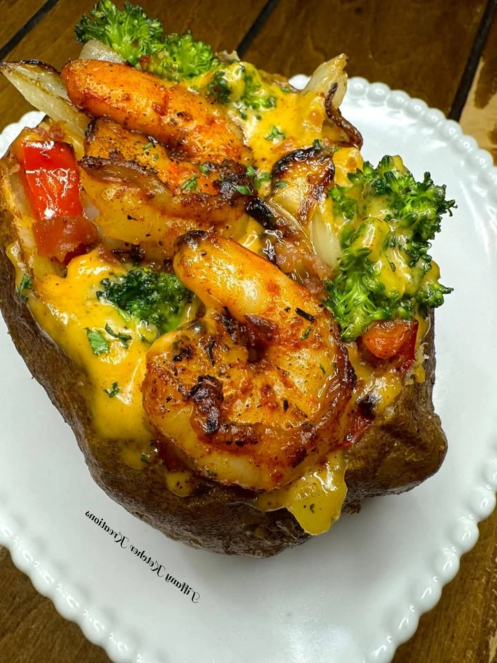 Loaded shrimp & bacon potato finished