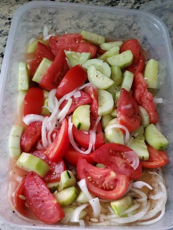 MARINATED CUCUMBERS, ONIONS, AND TOMATOES finished