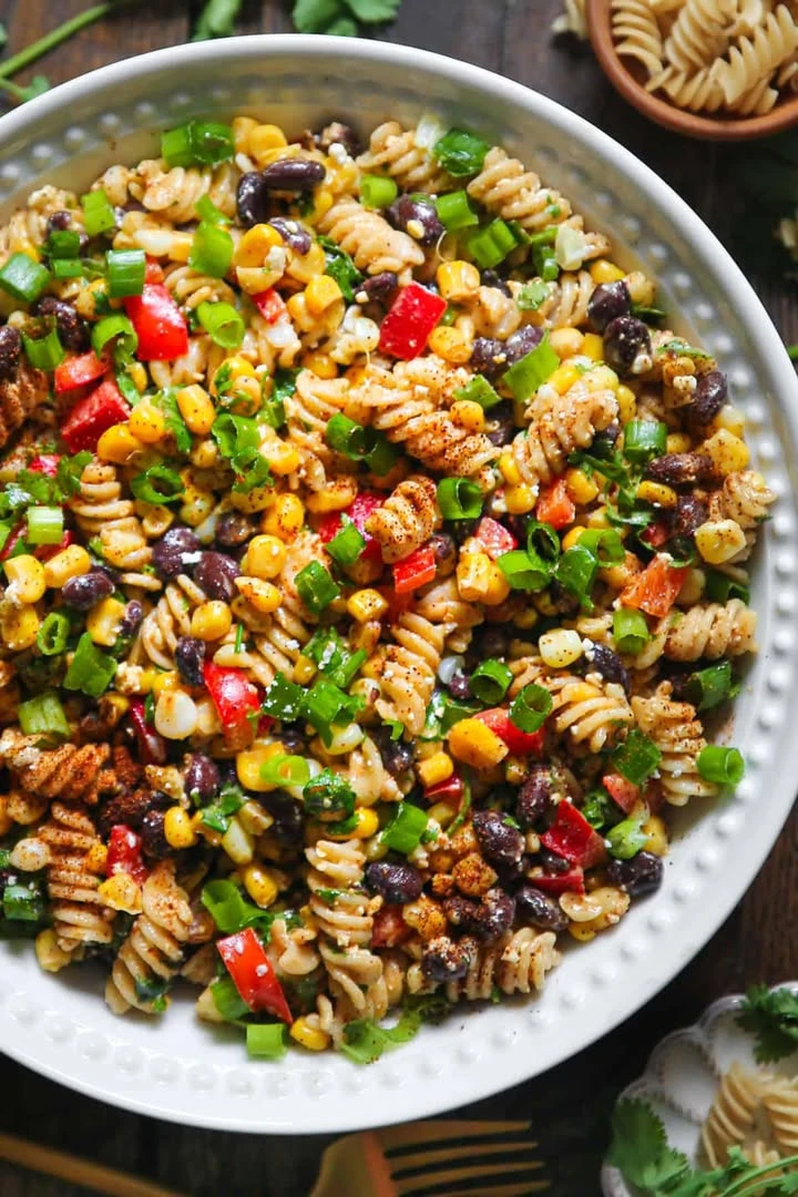 Mexican Street Corn Pasta Salad with Black Beans and Bell Pepper finished