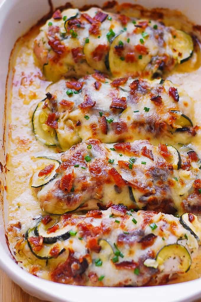 One-Pan Chicken Bake with Zucchini, Bacon and Cheese Recipe