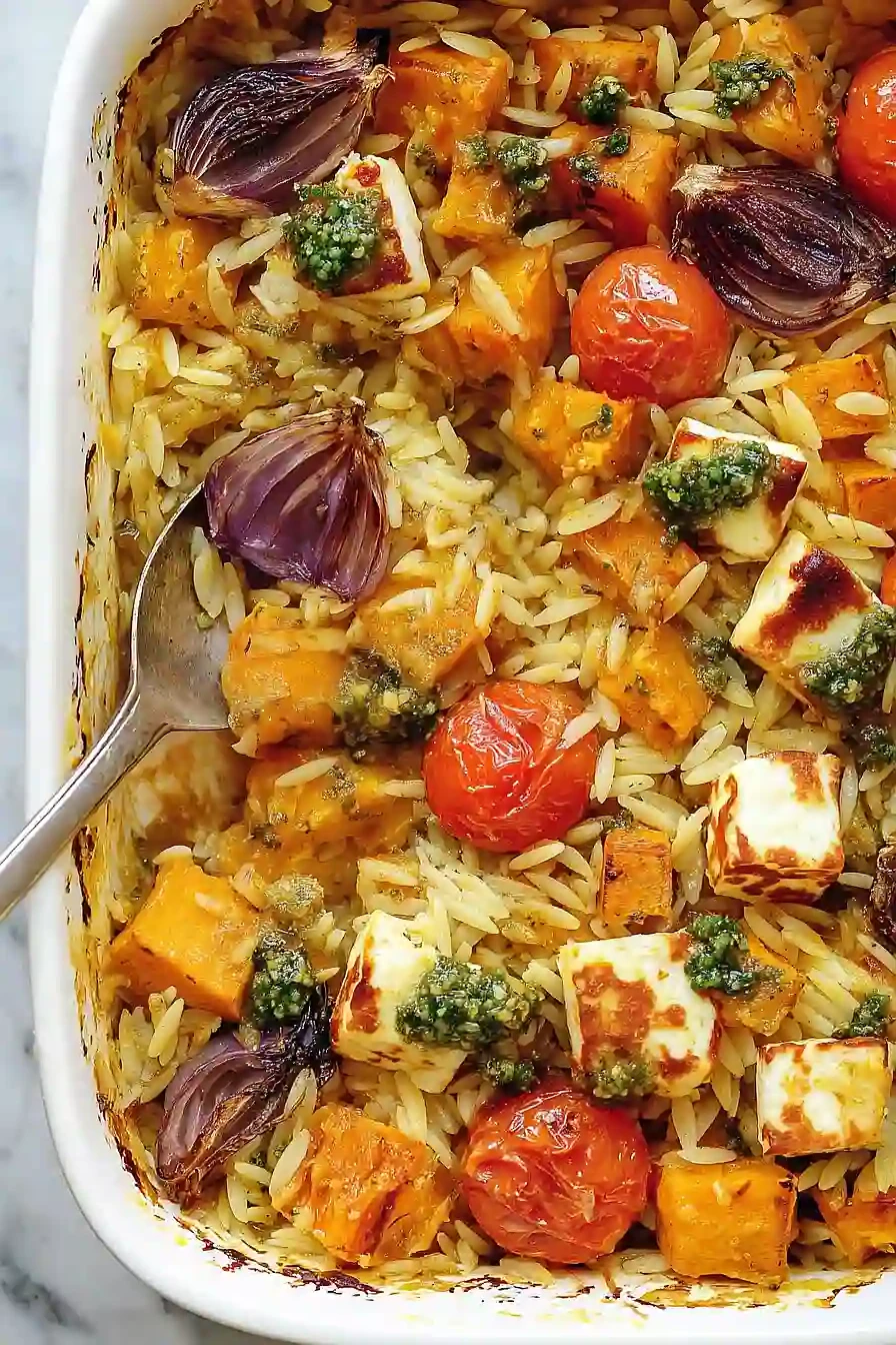 Pesto Butternut Squash Bake finished