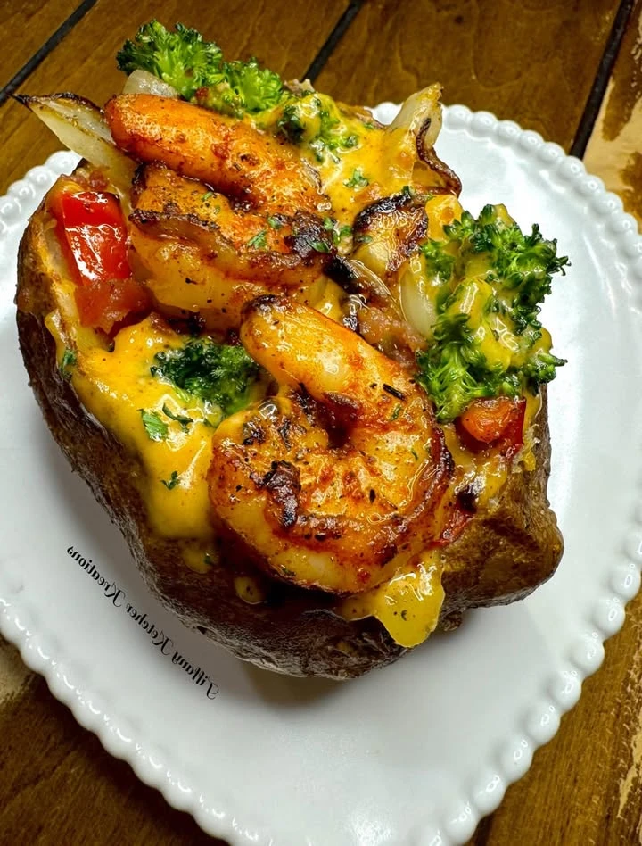 SHRIMP & BACON LOADED BAKED POTATO finished