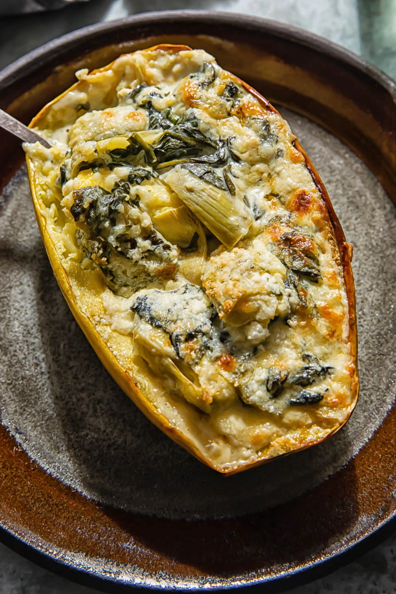 SPINACH AND ARTICHOKE STUFFED SPAGHETTI SQUASH finished