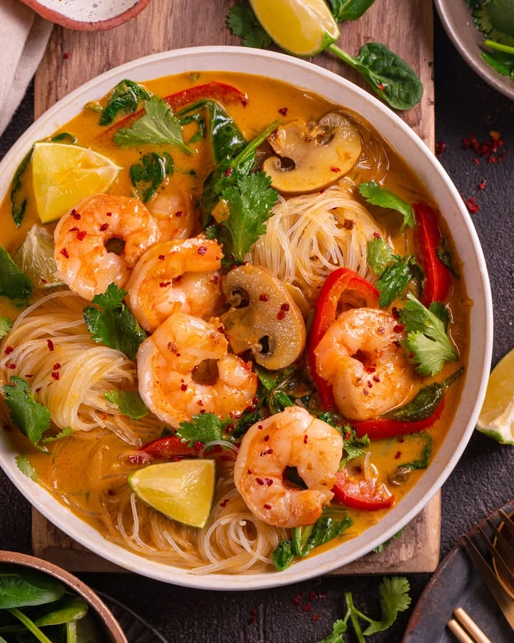 Thai Shrimp Coconut Noodle Soup in 30 Minutes finished