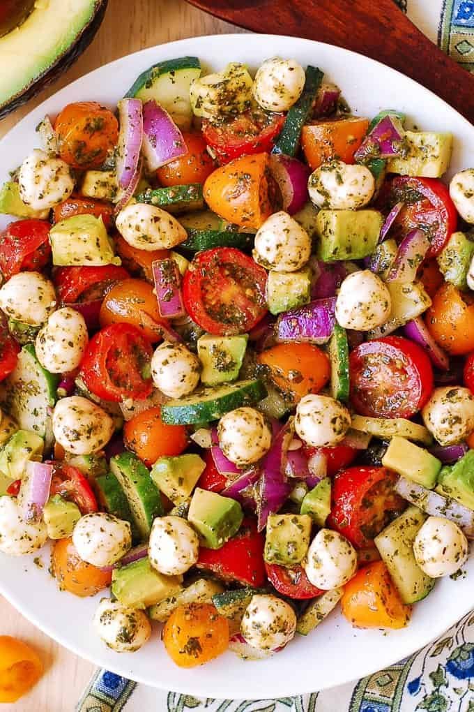 Tomato Cucumber Avocado Salad With Mozzarella Recipe