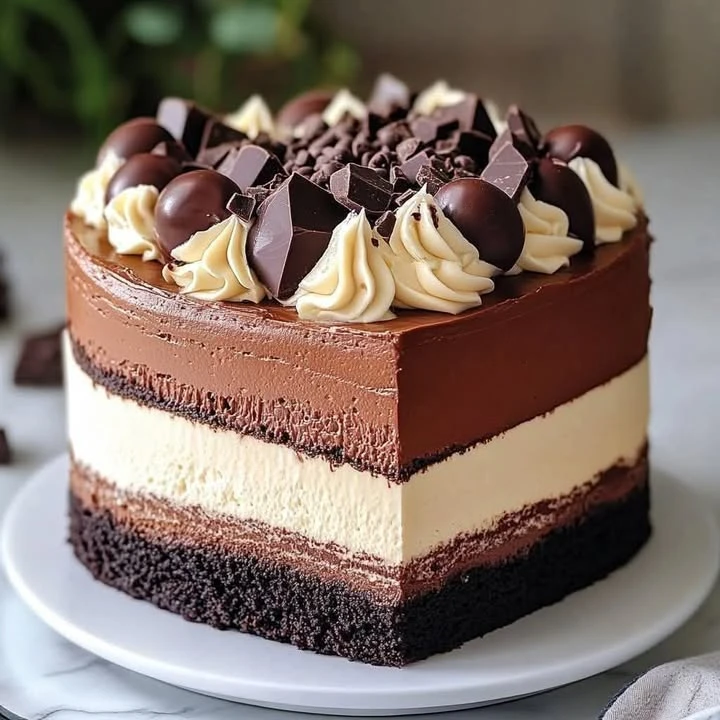 Triple Chocolate Mousse Cake finished