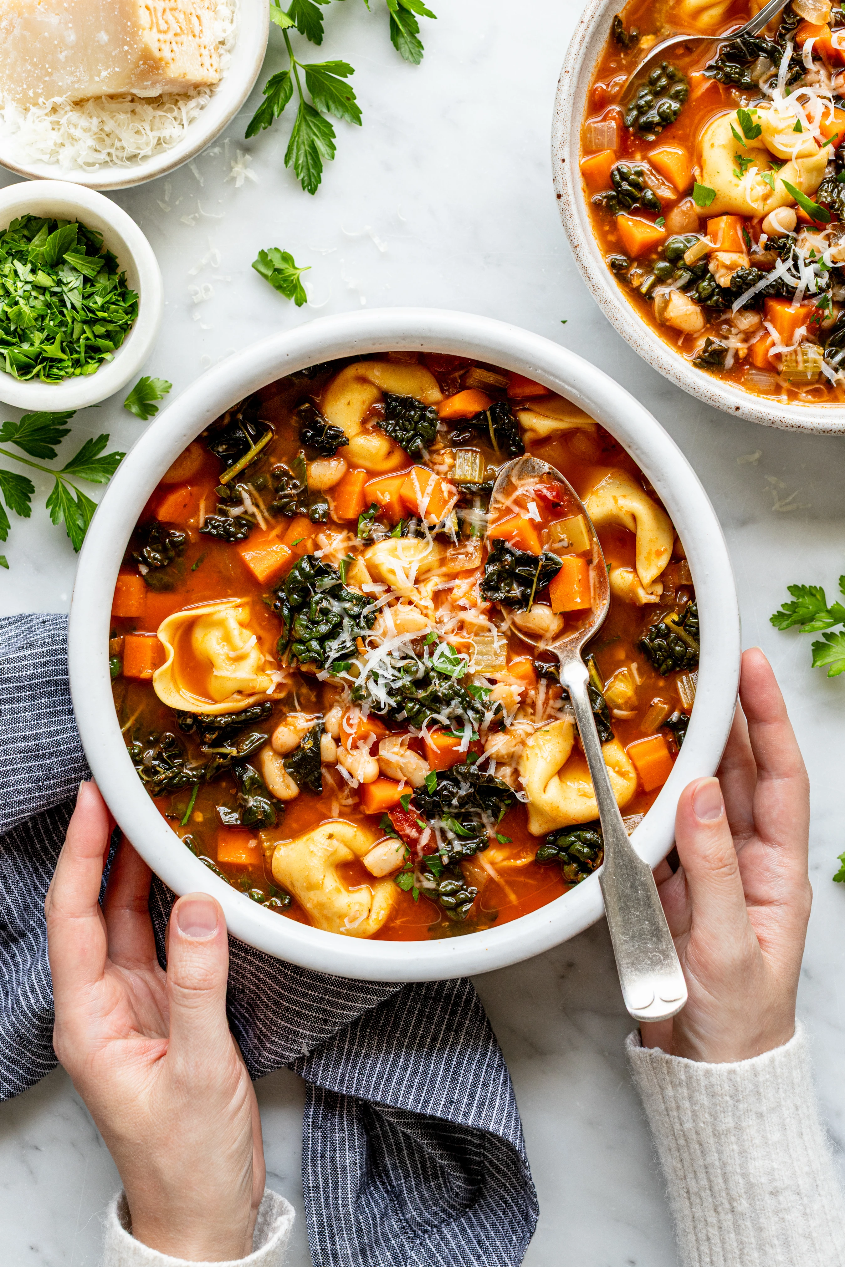 Veggie-Loaded Tortellini Soup (vegetarian) finished