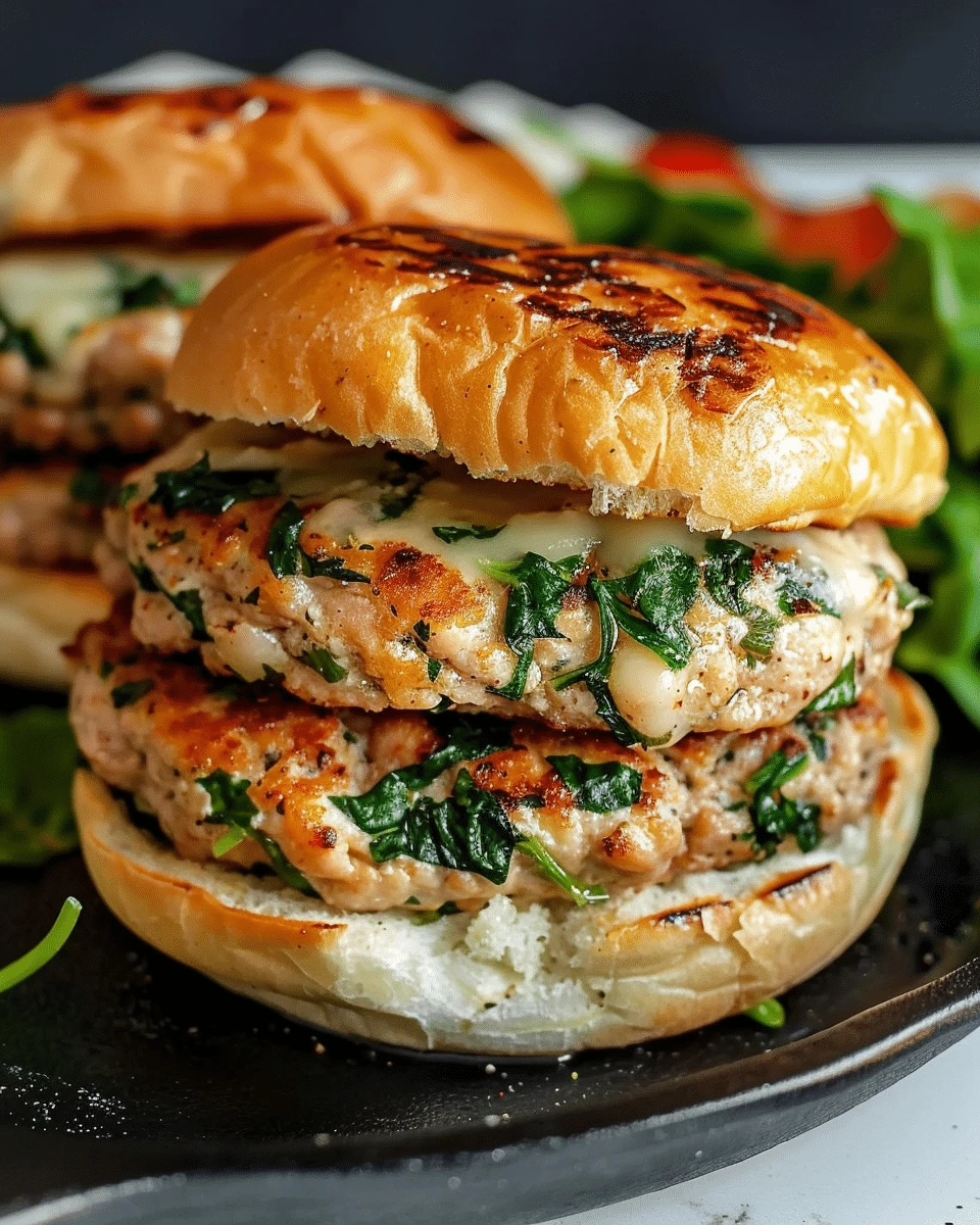 White Cheddar and Spinach Chicken Burgers finished