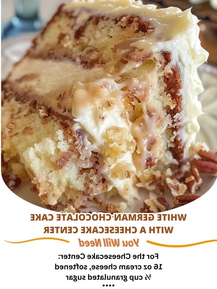 White German Chocolate Cake with a Cheesecake Center finished