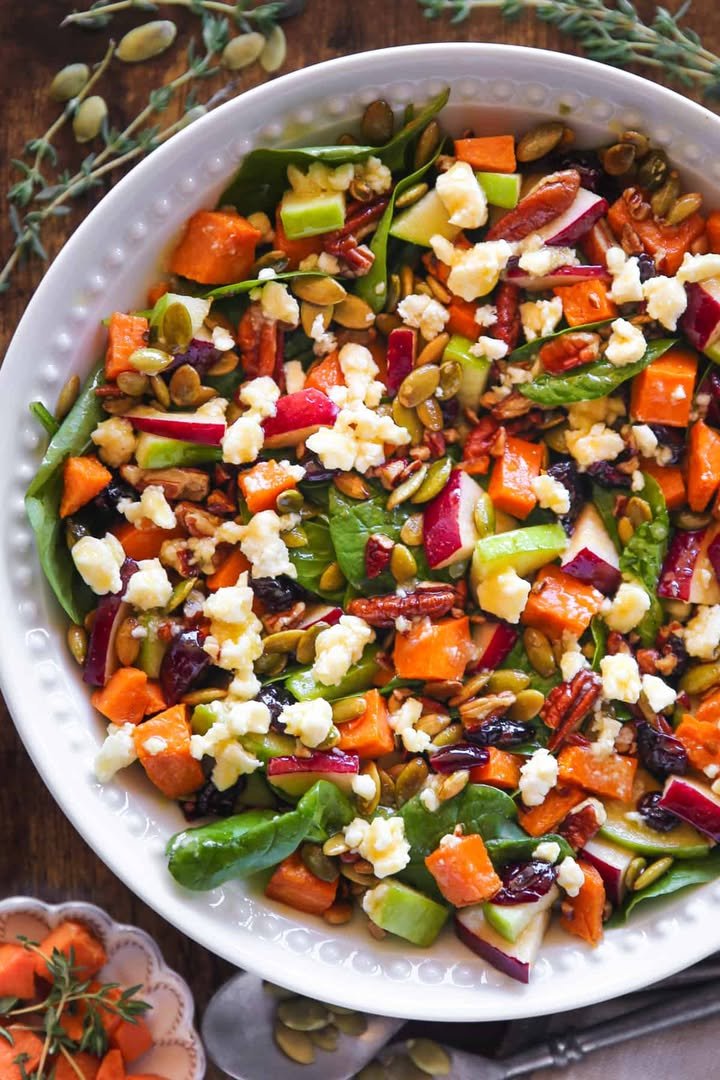 Winter Spinach Salad with Roasted Sweet Potatoes Recipe