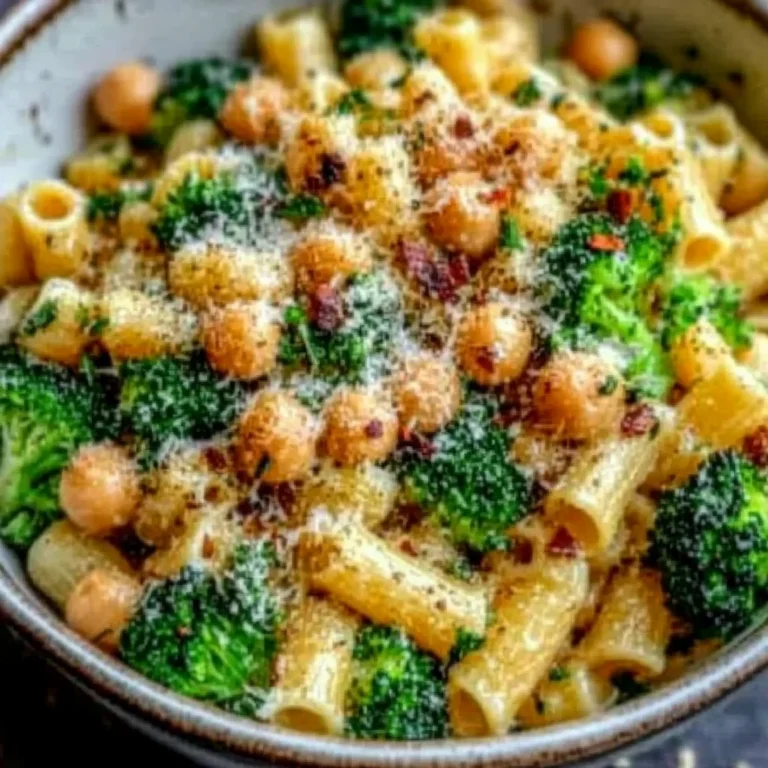 Broccoli Chickpea Pasta with Garlic Olive Oil Recipe