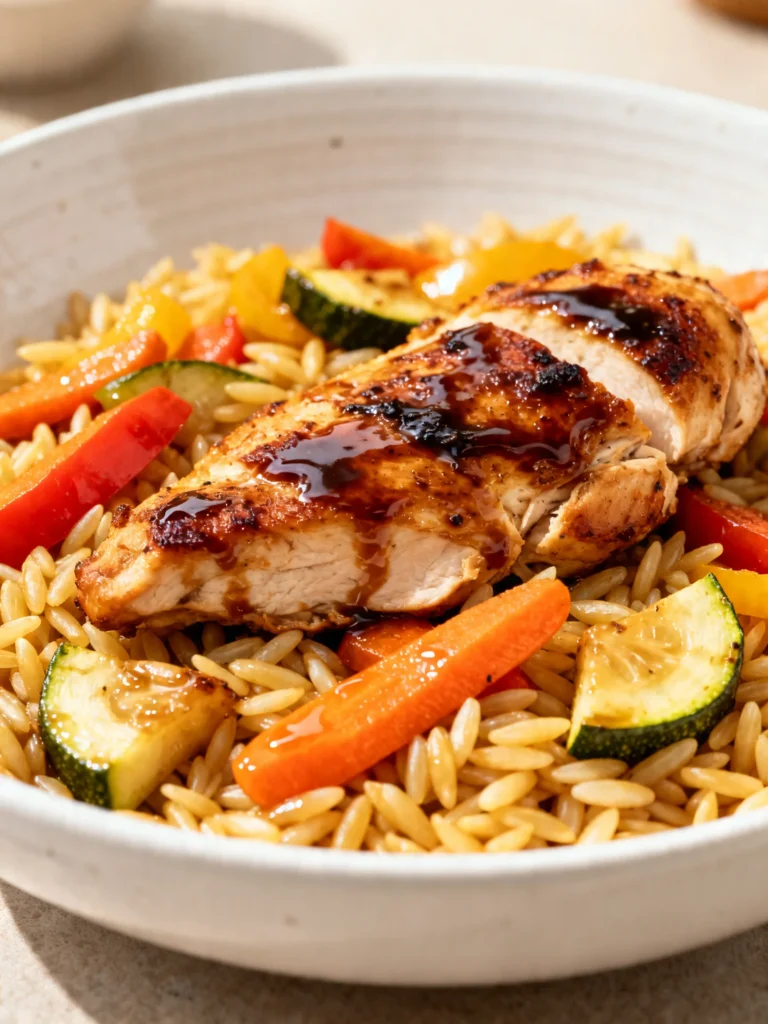 Easy Balsamic Chicken & Veggie Orzo Recipe