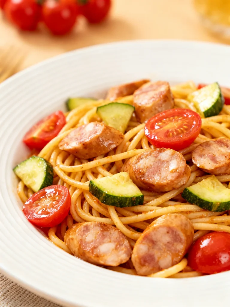 Chicken Sausages with Zucchini, Tomatoes, and Pasta Recipe