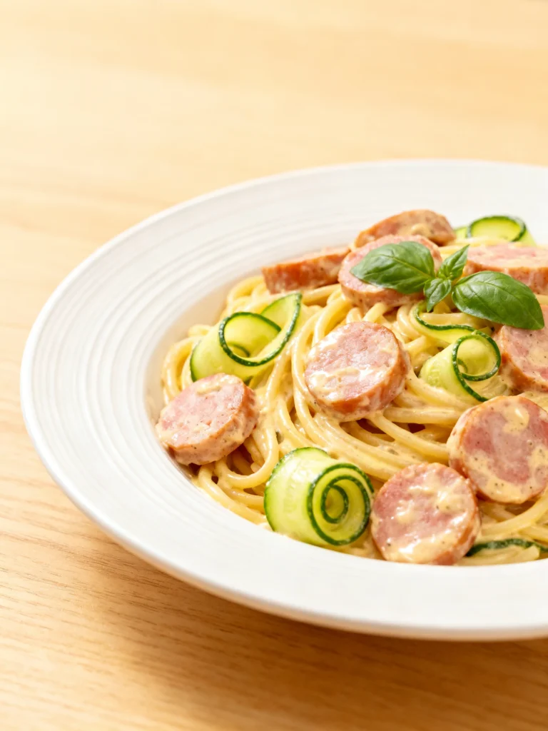 Chicken Sausages with Zucchini, Tomatoes, and Pasta Recipe