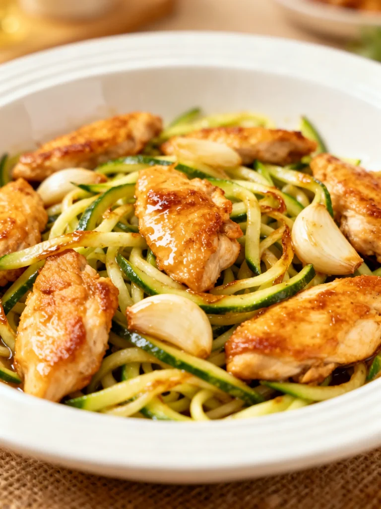 Garlic Chicken Zucchini Noodles Stir Fry Recipe