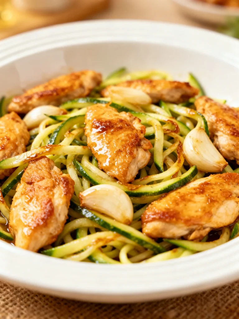 Garlic Chicken Zucchini Noodles Stir Fry Recipe