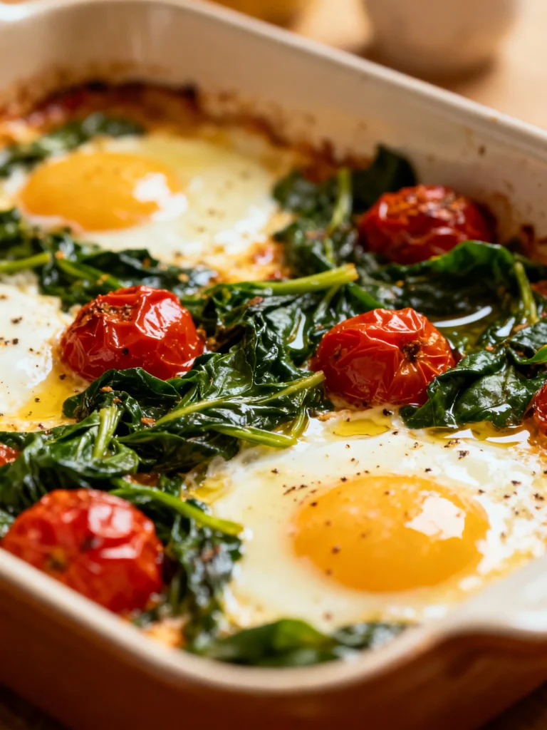 Italian Baked Eggs with Spinach and Tomatoes Recipe