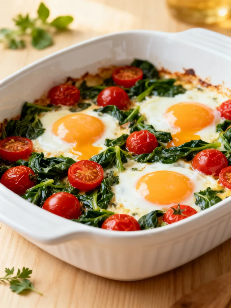 Italian Baked Eggs with Spinach and Tomatoes Recipe