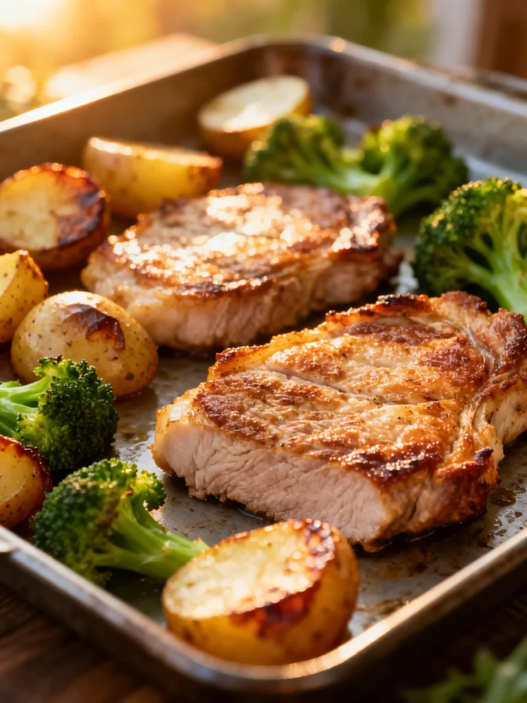 Sheet Pan Pork Chops with Potatoes and Broccoli Recipe