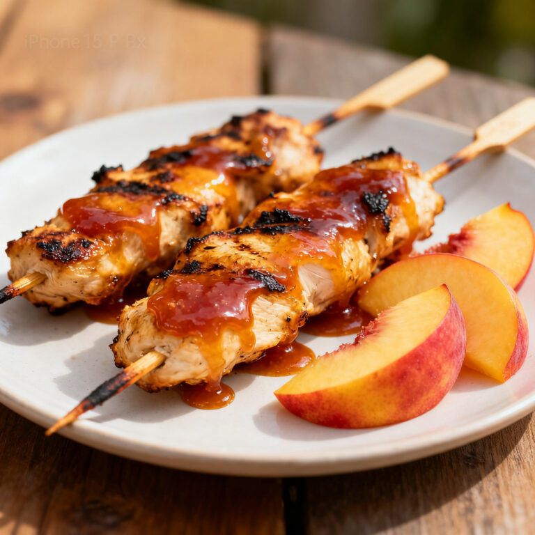 Grilled Chicken Skewers with Peach BBQ Sauce