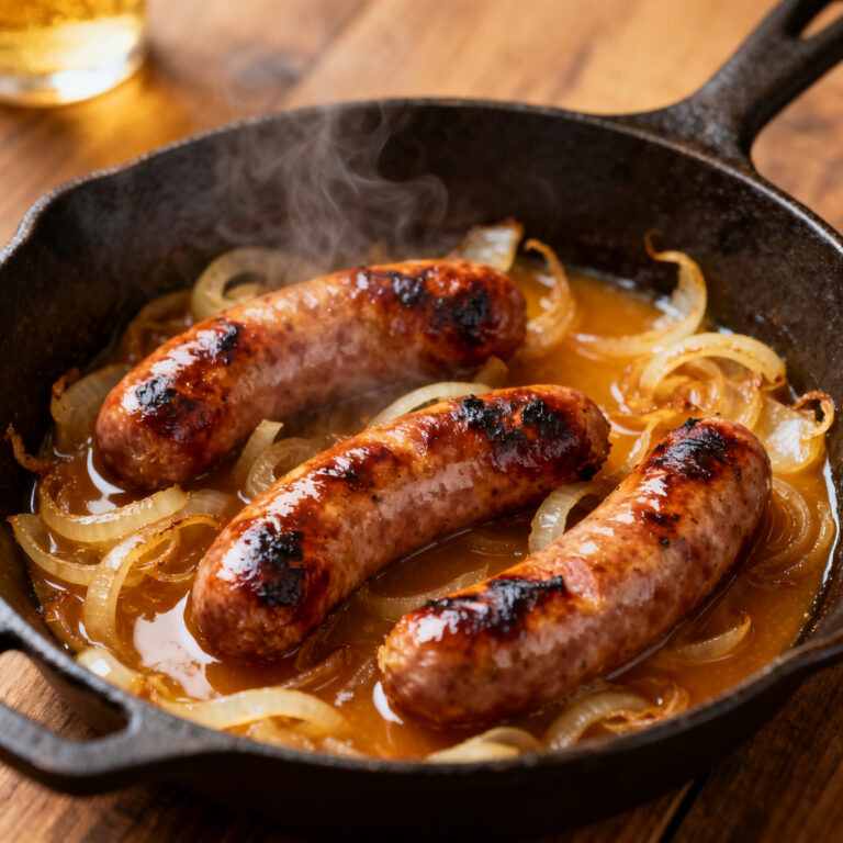 Beer-Braised Bratwurst Skillet (Sear-First, Not Boiled)
